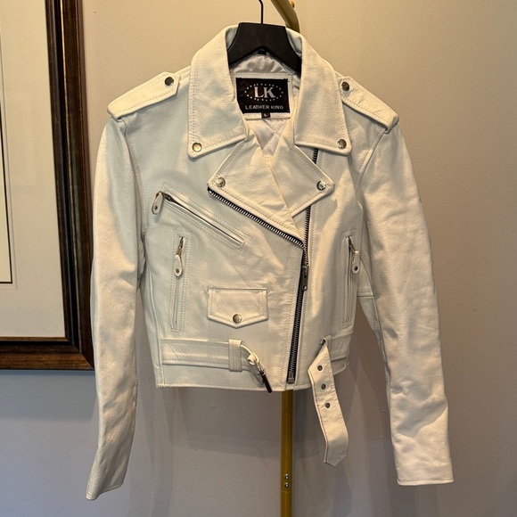 Leather King Jackets & Blazers - LK Women's White Leather Biker Jacket EUC L